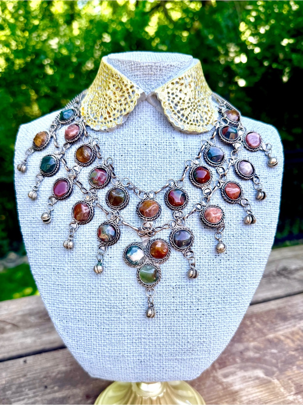 Vintage Multicolor Tribal Gemstone Necklace - Women Jewelry